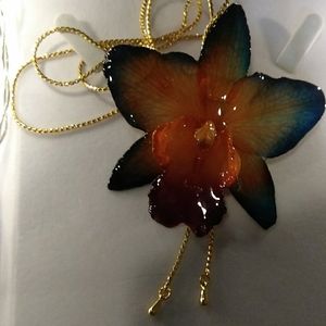 Orchid flower necklace jewelry gold
